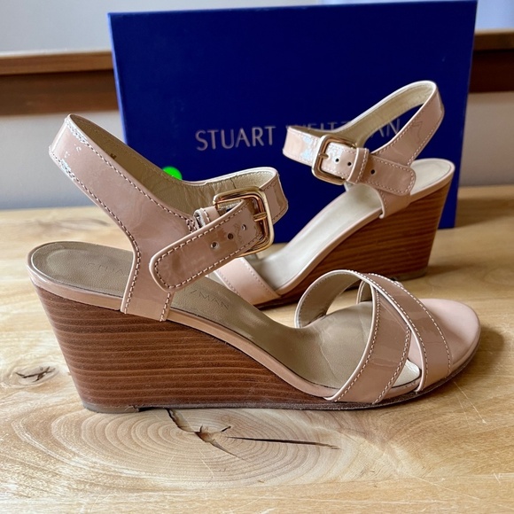 STUART WEITZMAN NEXTWEDGE ADOBE ANILINE SANDAL 9 LEATHER ADJ STRAP SUMMER CHIC - Picture 2 of 11